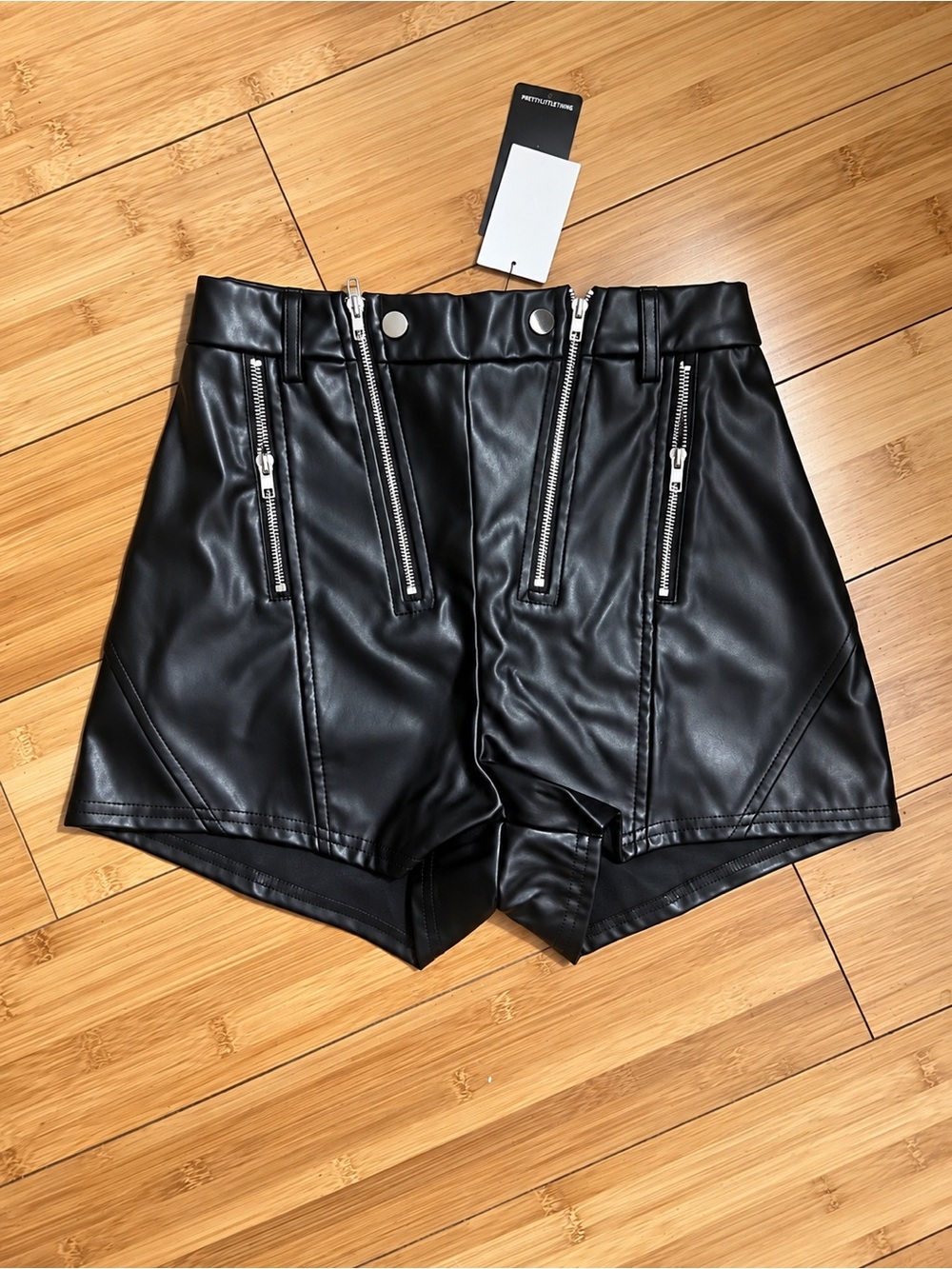 High-Waist Black Faux Leather Women’s Shorts